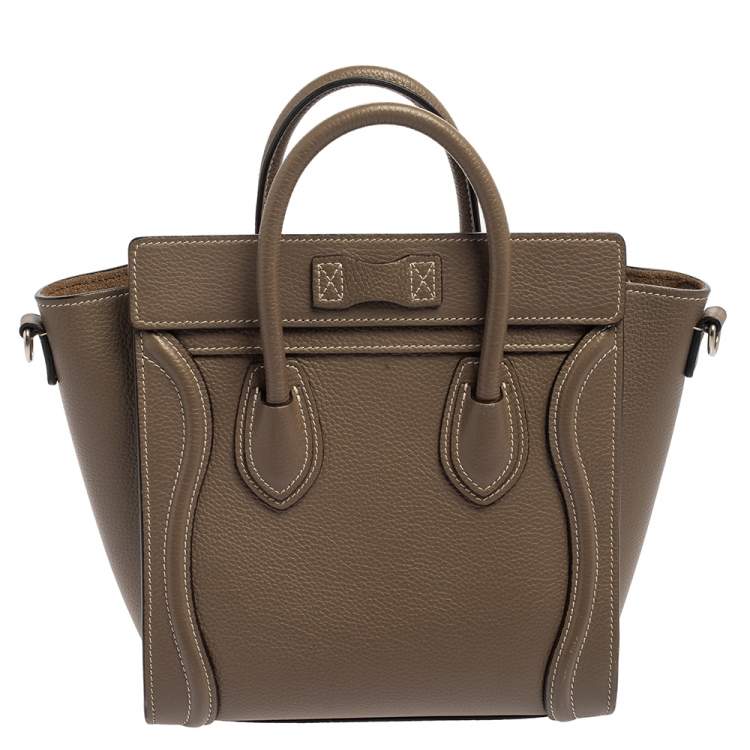 Pre Owned Celine Khaki Leather Nano Luggage Tote