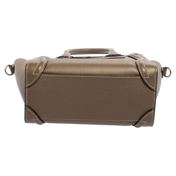 Pre Owned Celine Khaki Leather Nano Luggage Tote