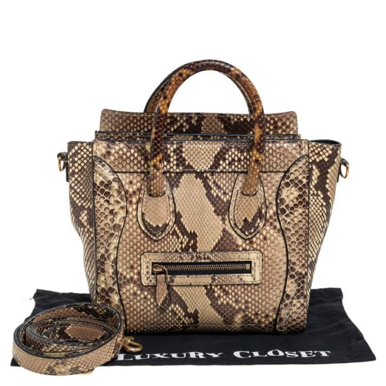 مملوكة مسبقًا Céline Beige/Black Python Nano Luggage Tote