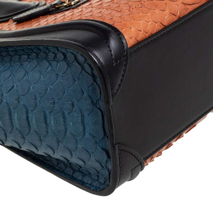 Pre Owned Céline Tricolor Python and Leather Trim Nano Luggage Tote