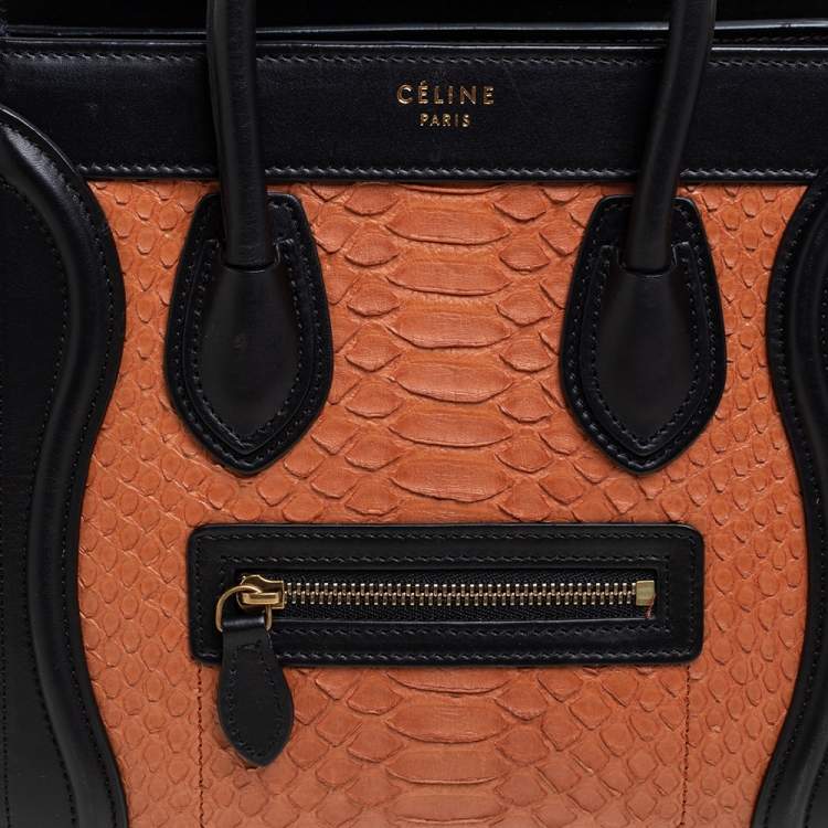 Pre Owned Céline Tricolor Python and Leather Trim Nano Luggage Tote