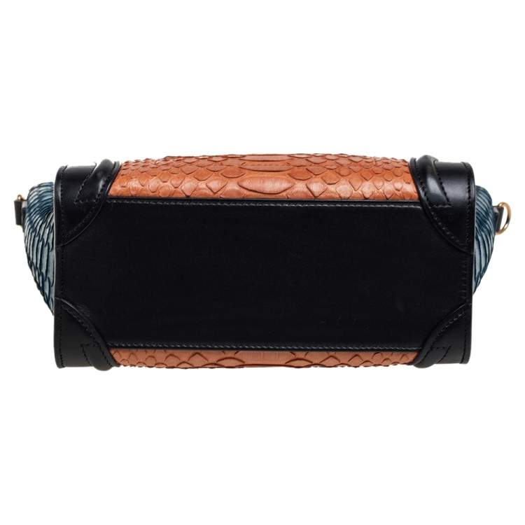 Pre Owned Céline Tricolor Python and Leather Trim Nano Luggage Tote