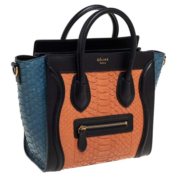 Pre Owned Céline Tricolor Python and Leather Trim Nano Luggage Tote