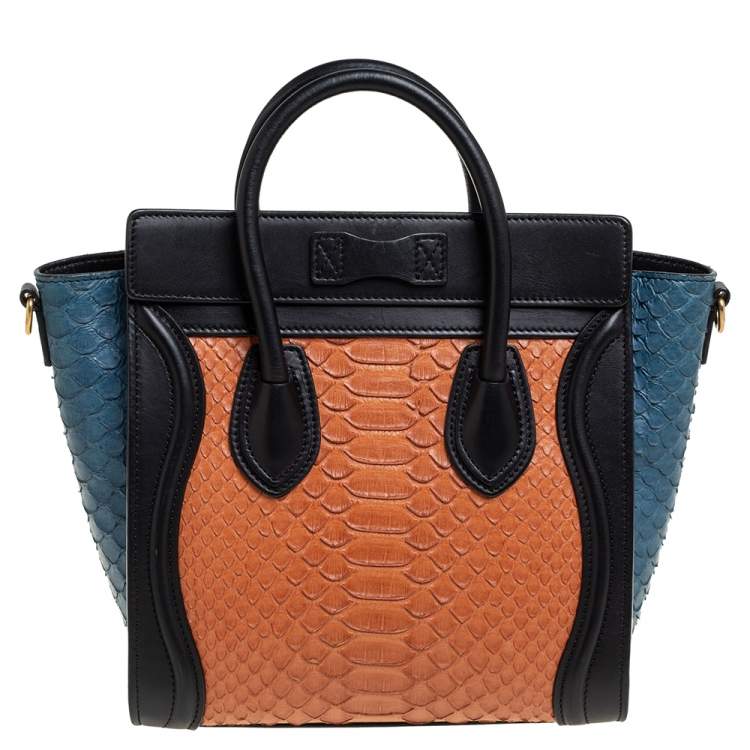 Pre Owned Céline Tricolor Python and Leather Trim Nano Luggage Tote