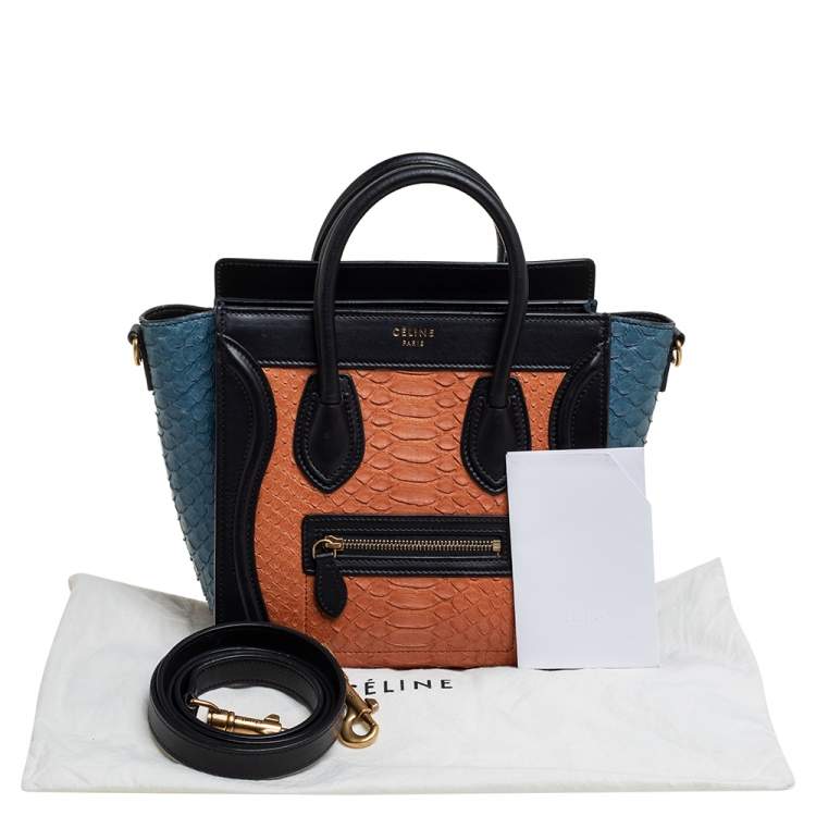 Pre Owned Céline Tricolor Python and Leather Trim Nano Luggage Tote