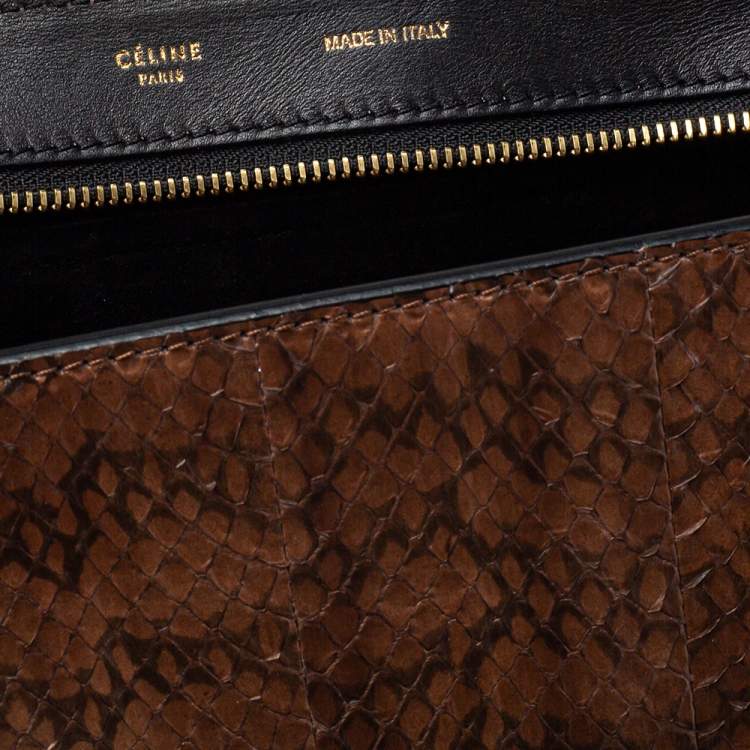 Pre Owned Celine Black/Brown Python and Leather Medium Trapeze Top Handle Bag