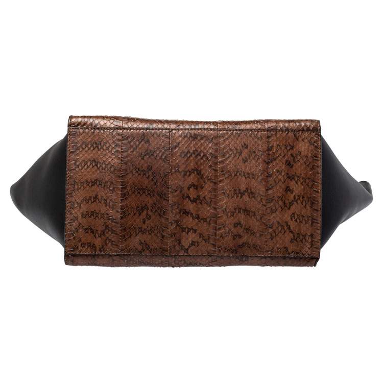 Pre Owned Celine Black/Brown Python and Leather Medium Trapeze Top Handle Bag
