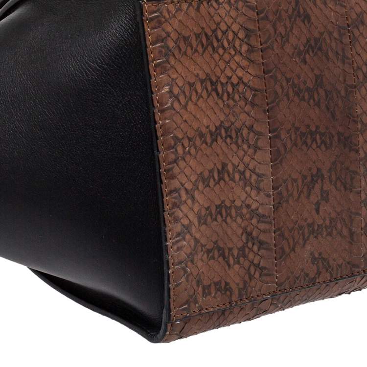 Pre Owned Celine Black/Brown Python and Leather Medium Trapeze Top Handle Bag