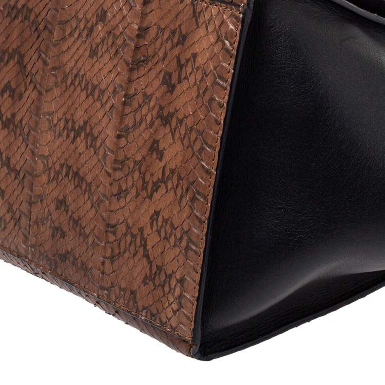 Pre Owned Celine Black/Brown Python and Leather Medium Trapeze Top Handle Bag