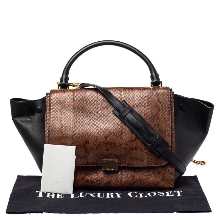 Pre Owned Celine Black/Brown Python and Leather Medium Trapeze Top Handle Bag