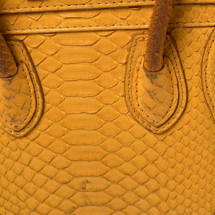 Pre Owned Celine Yellow Python Nano Luggage Tote