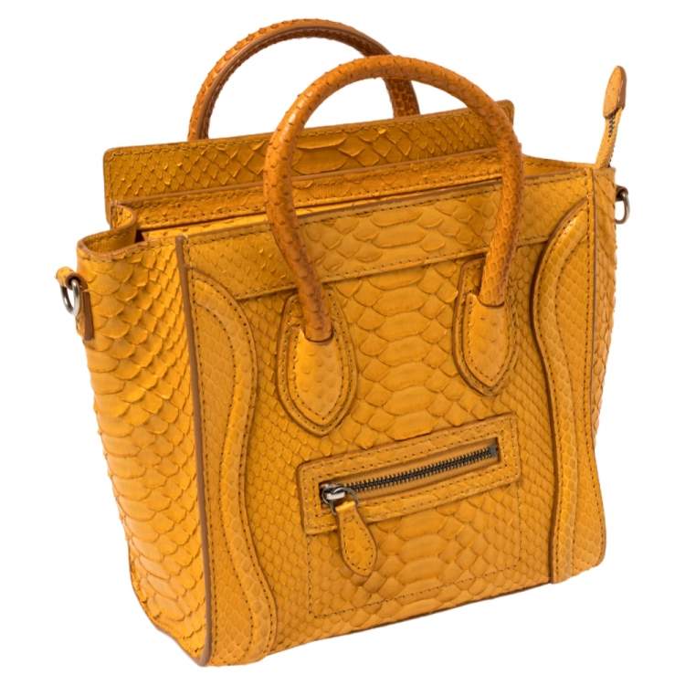 Pre Owned Celine Yellow Python Nano Luggage Tote