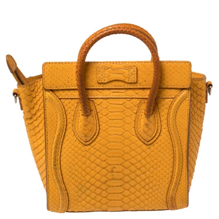 Pre Owned Celine Yellow Python Nano Luggage Tote