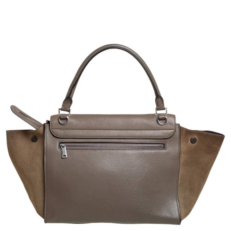 Pre Owned Celine Brown/Grey Leather and Suede Medium Trapeze Top Handle Bag