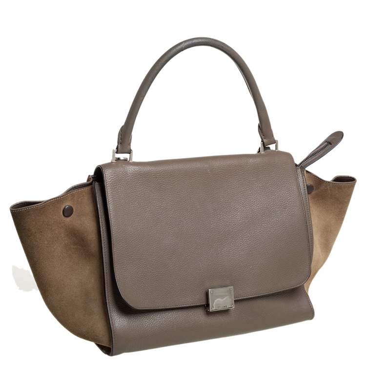 Pre Owned Celine Brown/Grey Leather and Suede Medium Trapeze Top Handle Bag