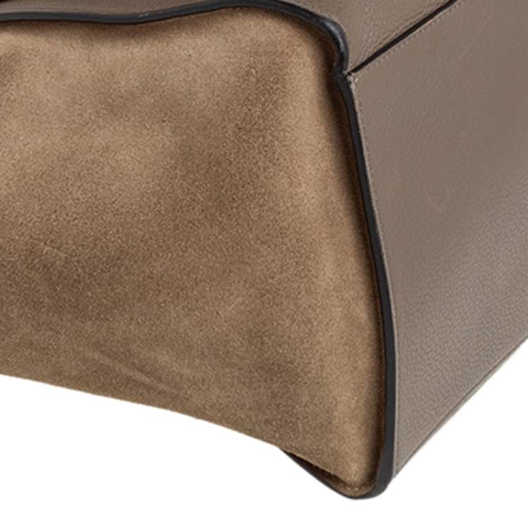 Pre Owned Celine Brown/Grey Leather and Suede Medium Trapeze Top Handle Bag