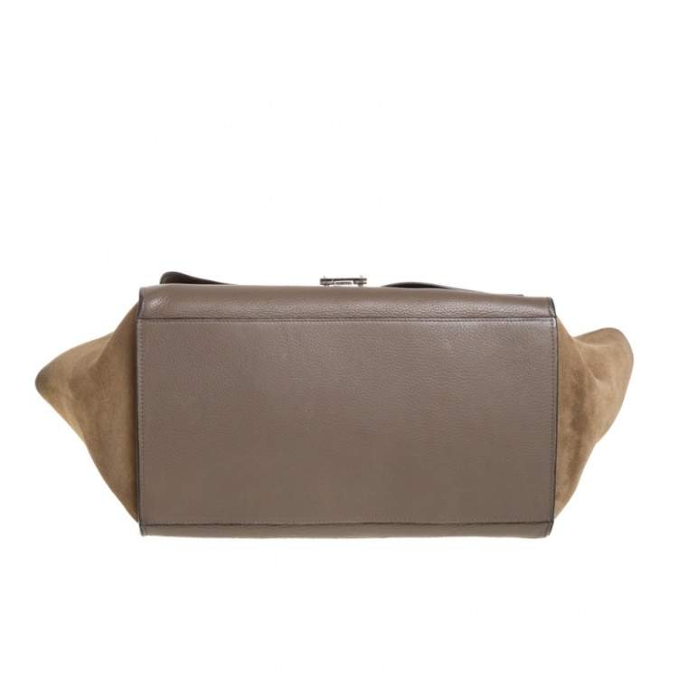 Pre Owned Celine Brown/Grey Leather and Suede Medium Trapeze Top Handle Bag