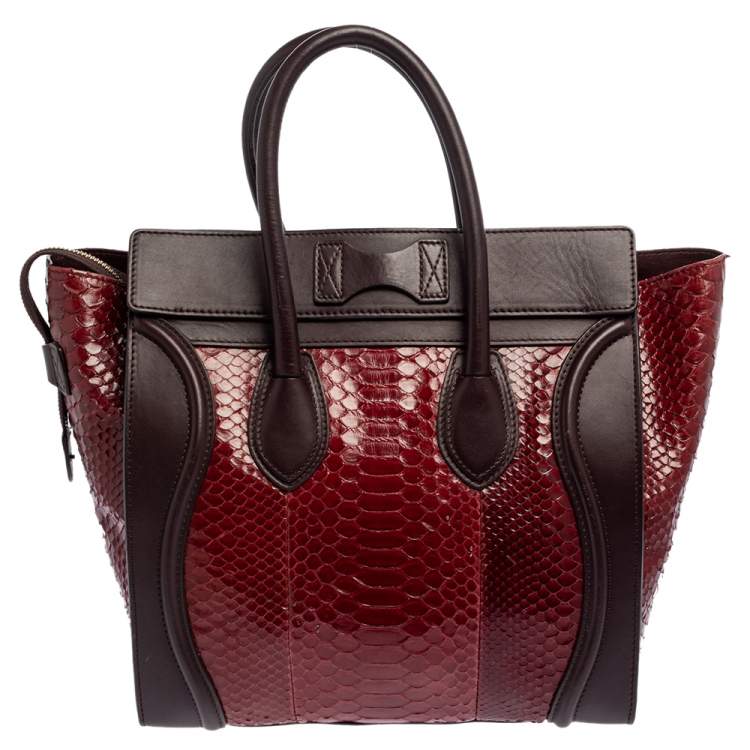 Pre Owned Céline Red/Burgundy  Python and Leather Mini Luggage Tote
