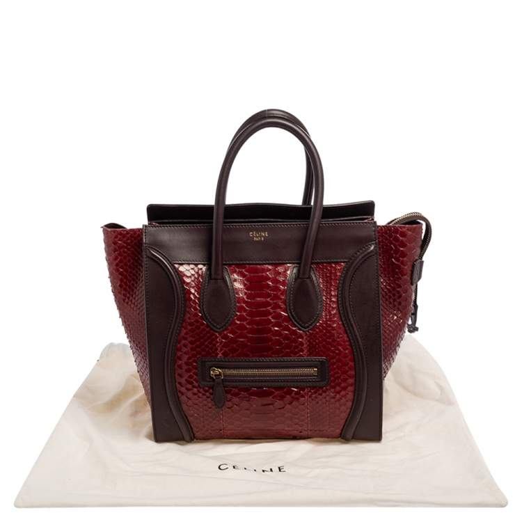 Pre Owned Céline Red/Burgundy  Python and Leather Mini Luggage Tote