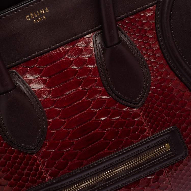 Pre Owned Céline Red/Burgundy  Python and Leather Mini Luggage Tote