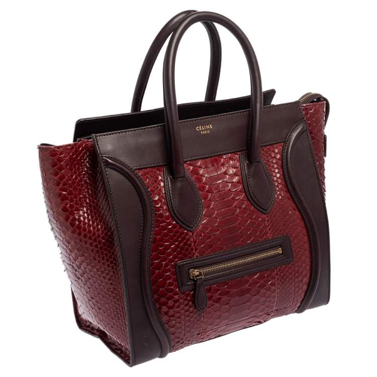 Pre Owned Céline Red/Burgundy  Python and Leather Mini Luggage Tote