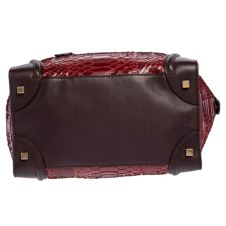 Pre Owned Céline Red/Burgundy  Python and Leather Mini Luggage Tote