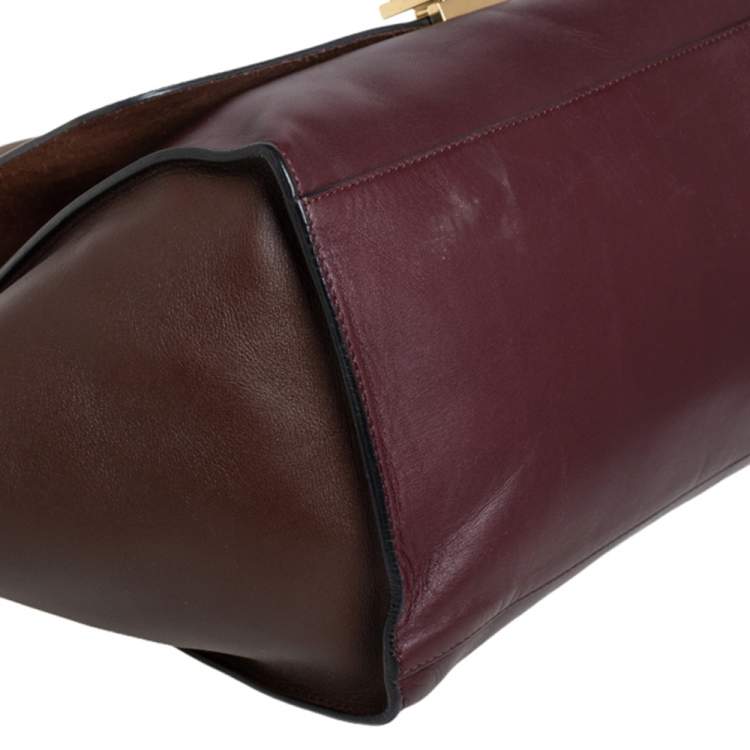 Pre Owned Celine Tri Color Leather Medium Trapeze Top Handle Bag