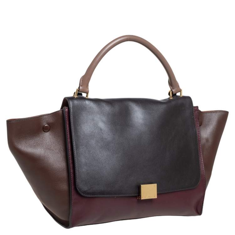 Pre Owned Celine Tri Color Leather Medium Trapeze Top Handle Bag