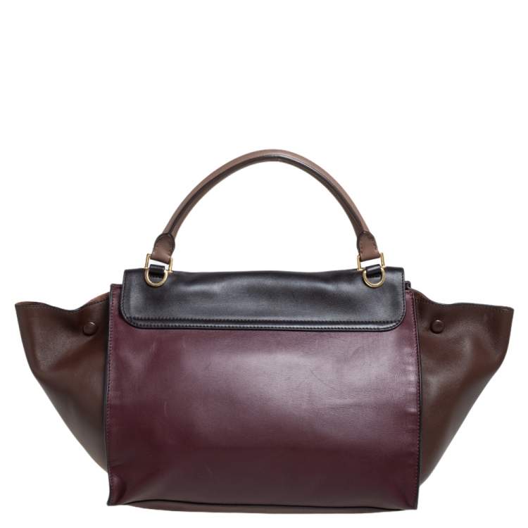 Pre Owned Celine Tri Color Leather Medium Trapeze Top Handle Bag