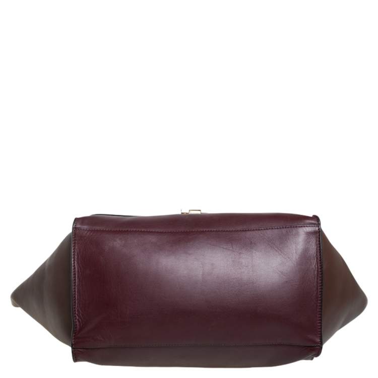 Pre Owned Celine Tri Color Leather Medium Trapeze Top Handle Bag