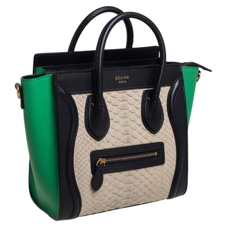 Pre Owned Céline Tri Color Python and Leather Trim Nano Luggage Tote