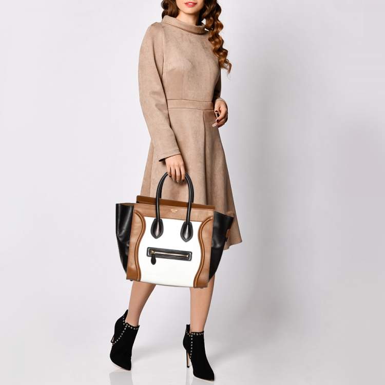 Pre Owned Celine Tri Color Leather Mini Luggage Tote