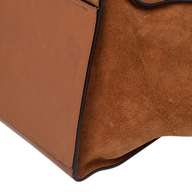 Pre Owned Celine Brown Leather And Suede Medium Trapeze Top Handle Bag