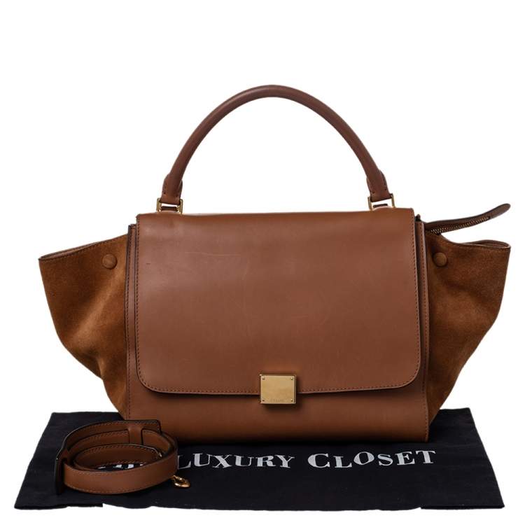 Pre Owned Celine Brown Leather And Suede Medium Trapeze Top Handle Bag