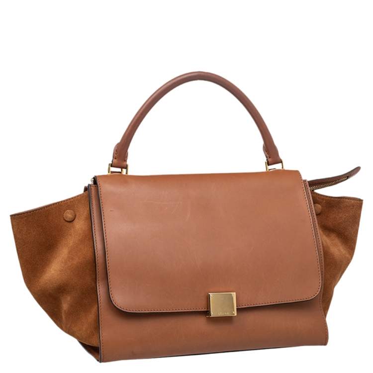 Pre Owned Celine Brown Leather And Suede Medium Trapeze Top Handle Bag