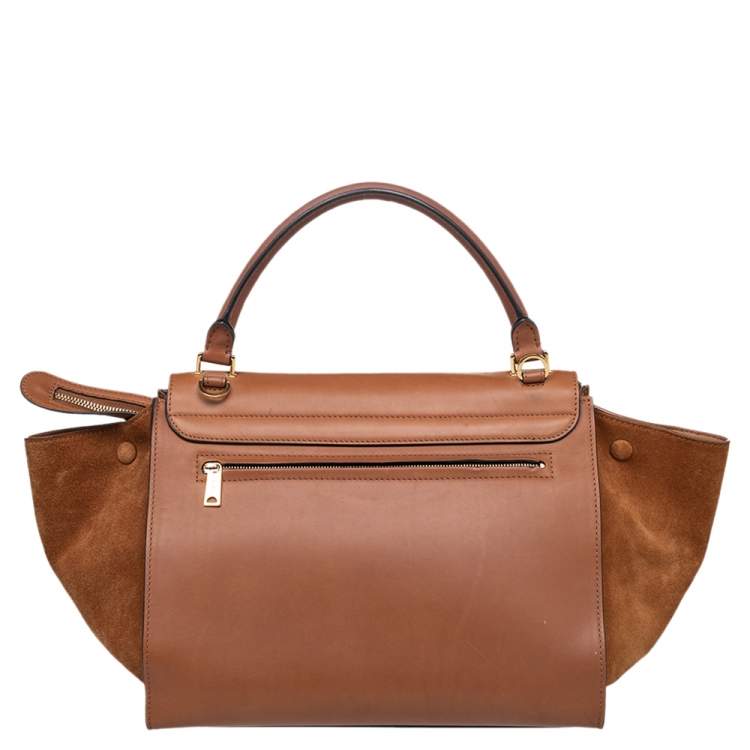 Pre Owned Celine Brown Leather And Suede Medium Trapeze Top Handle Bag
