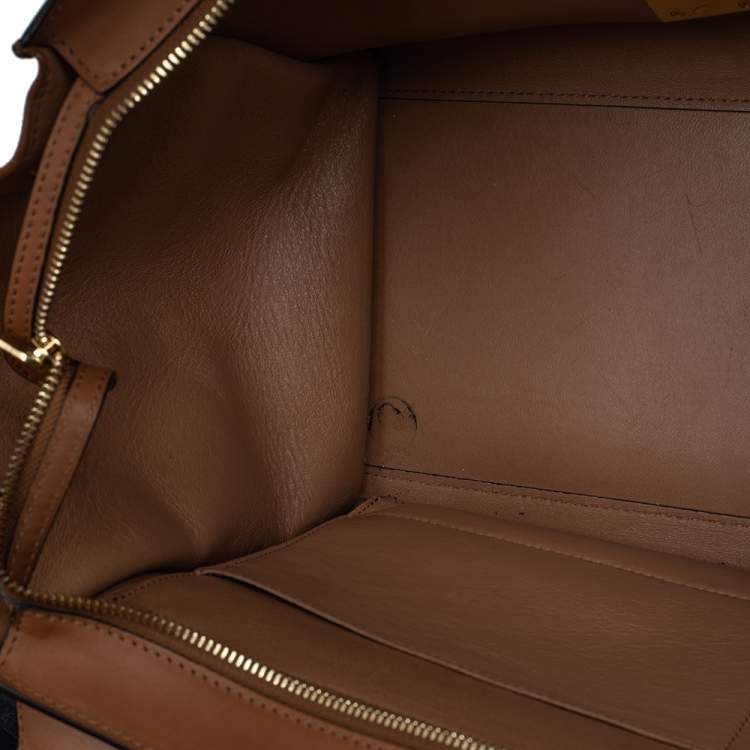 Pre Owned Celine Brown Leather And Suede Medium Trapeze Top Handle Bag