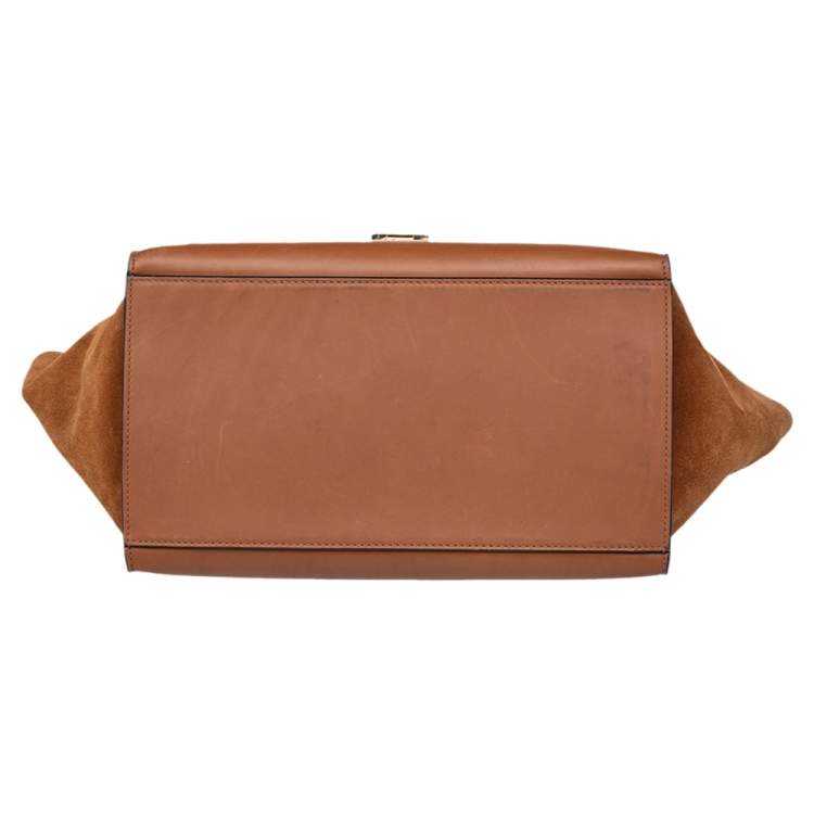 Pre Owned Celine Brown Leather And Suede Medium Trapeze Top Handle Bag