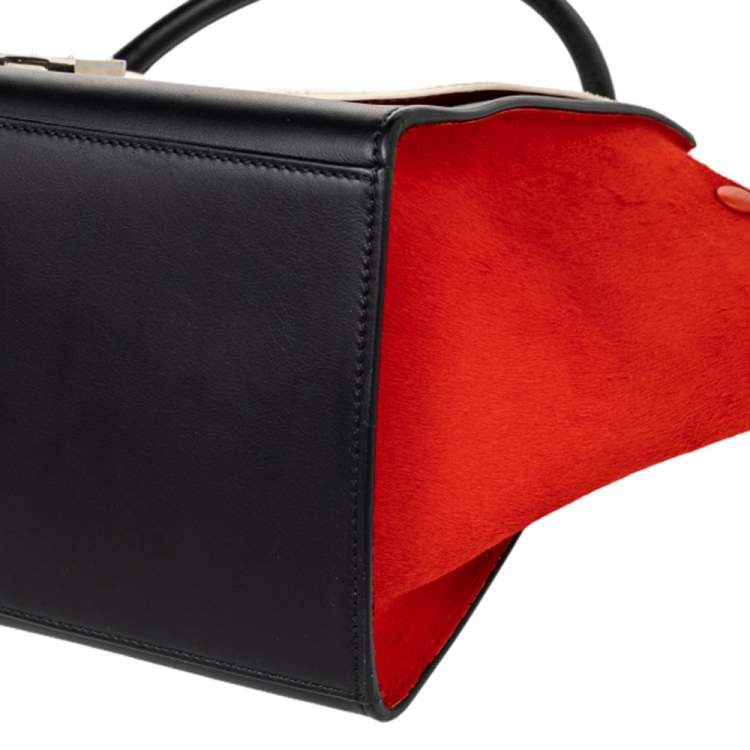 Pre Owned Celine Multicolor Calf Hair and Leather Medium Trapeze Top Handle Bag