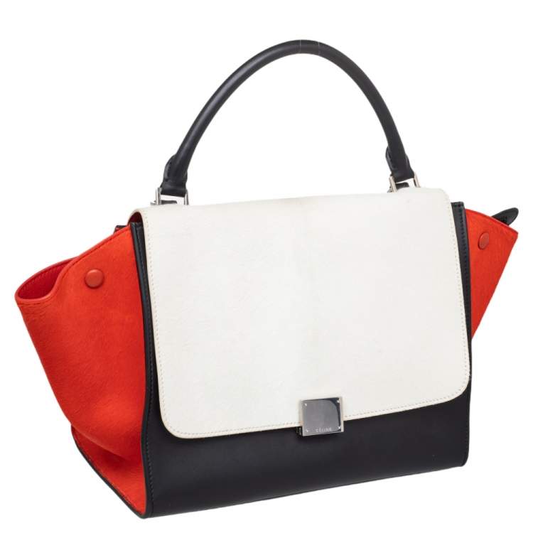 Pre Owned Celine Multicolor Calf Hair and Leather Medium Trapeze Top Handle Bag