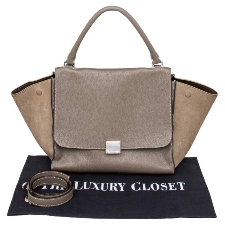 Pre Owned Celine Grey Leather And Suede Medium Trapeze Top Handle Bag