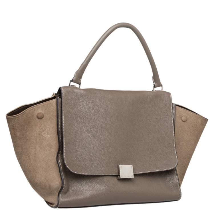 Pre Owned Celine Grey Leather And Suede Medium Trapeze Top Handle Bag
