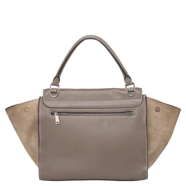 Pre Owned Celine Grey Leather And Suede Medium Trapeze Top Handle Bag