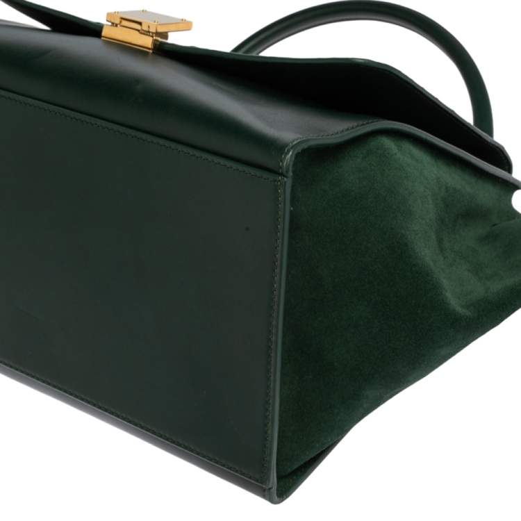 Pre Owned Celine Green Crocodile/Leather And Suede Medium Trapeze Bag
