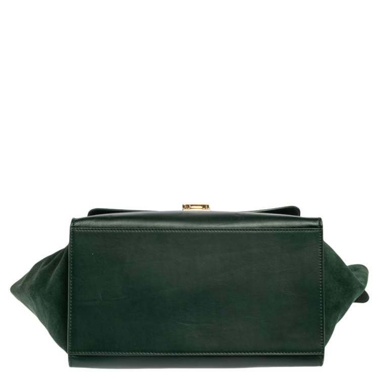 Pre Owned Celine Green Crocodile/Leather And Suede Medium Trapeze Bag