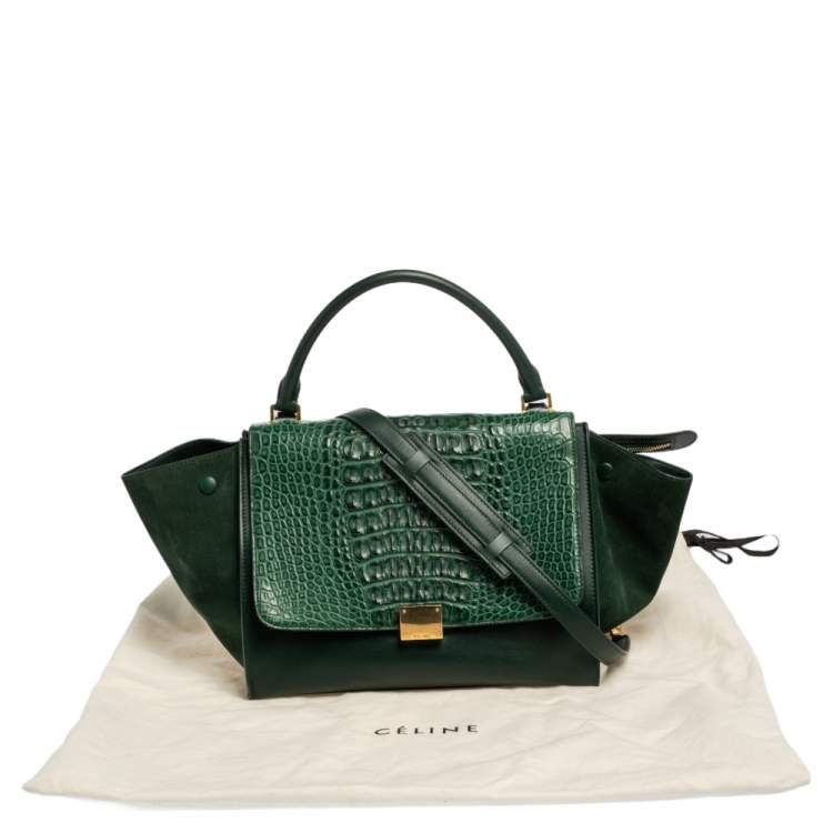 Pre Owned Celine Green Crocodile/Leather And Suede Medium Trapeze Bag