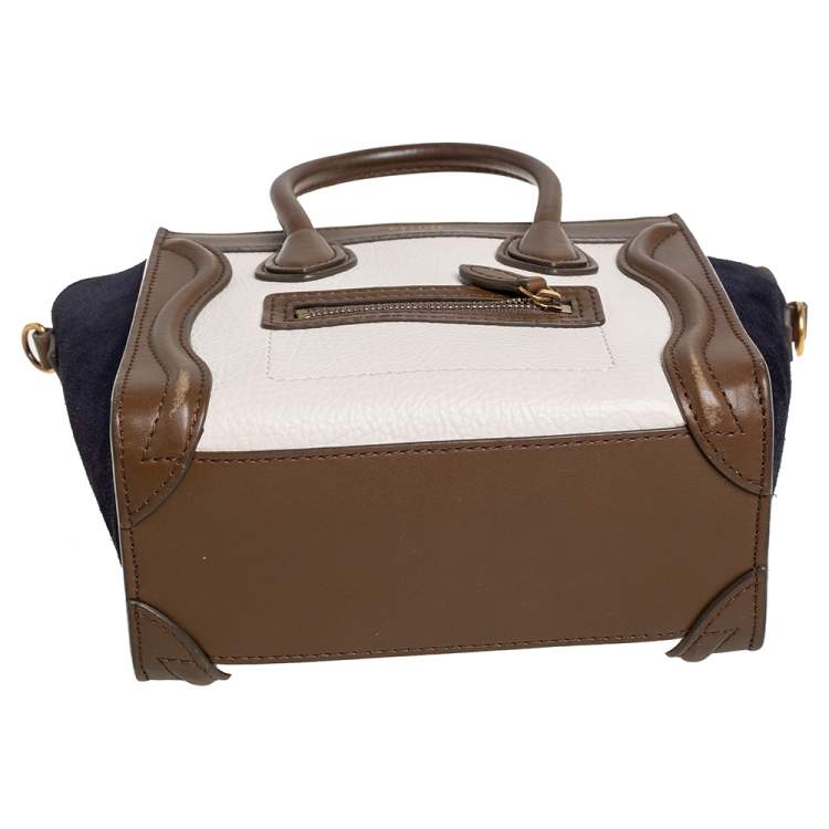 Pre Owned Celine Tricolor Leather and Suede Nano Luggage Tote