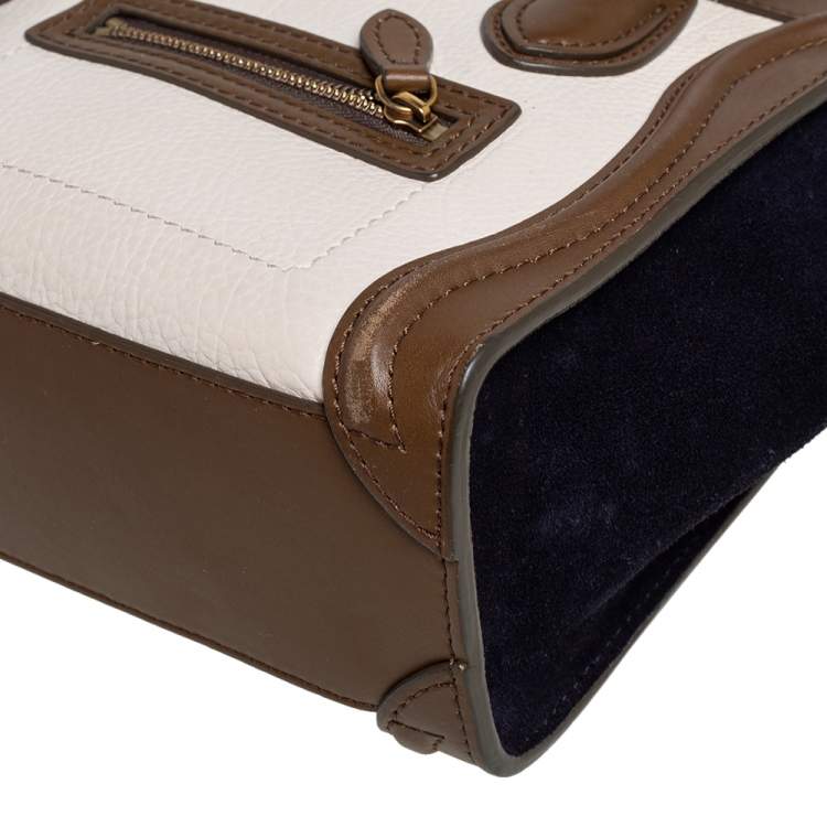 Pre Owned Celine Tricolor Leather and Suede Nano Luggage Tote
