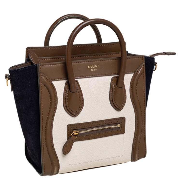 Pre Owned Celine Tricolor Leather and Suede Nano Luggage Tote