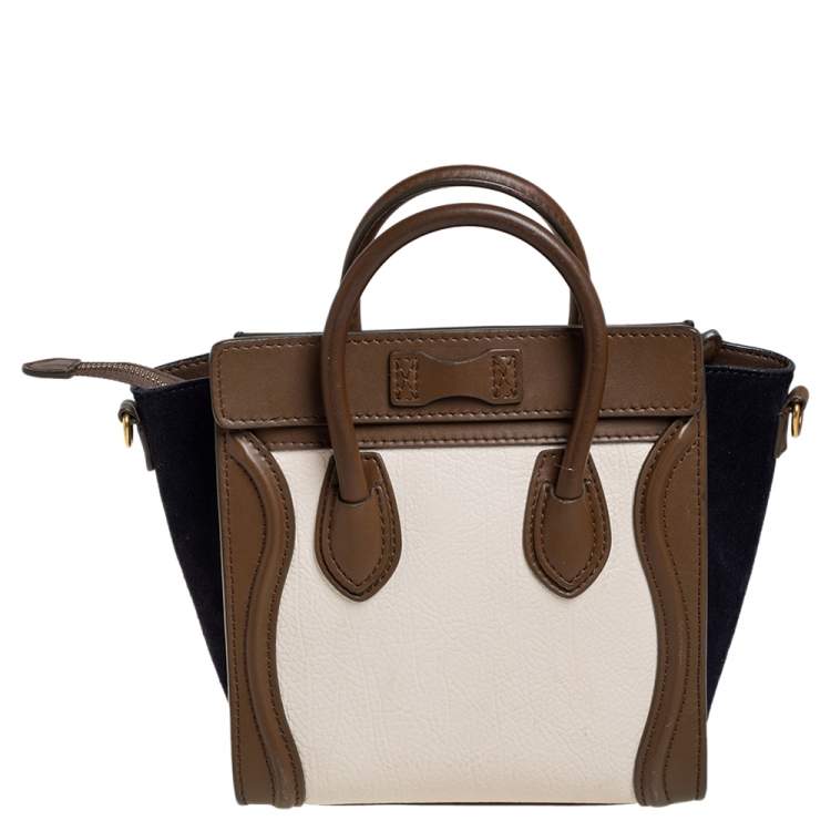Pre Owned Celine Tricolor Leather and Suede Nano Luggage Tote